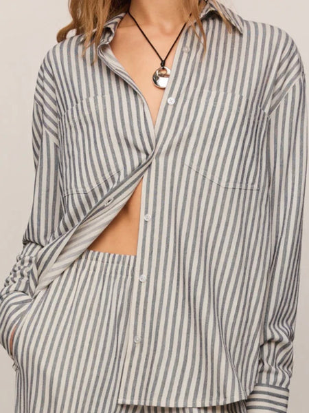 ZSupply Reese Button Up Stripe Top - Eclipse