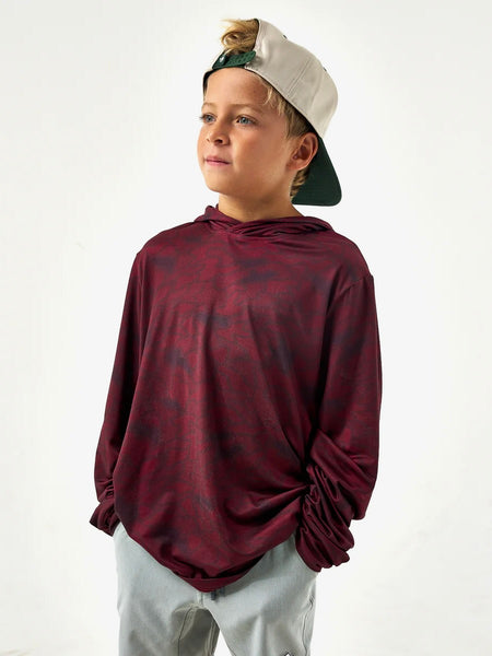 Burlebo Youth Performance Hoodie - Maroon Texas Camo