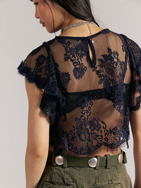 Free People Lunar Ash Lace Top - Black