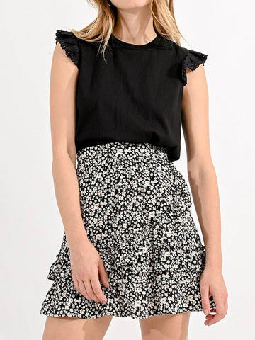 Ruffled Mini Skirt- Black