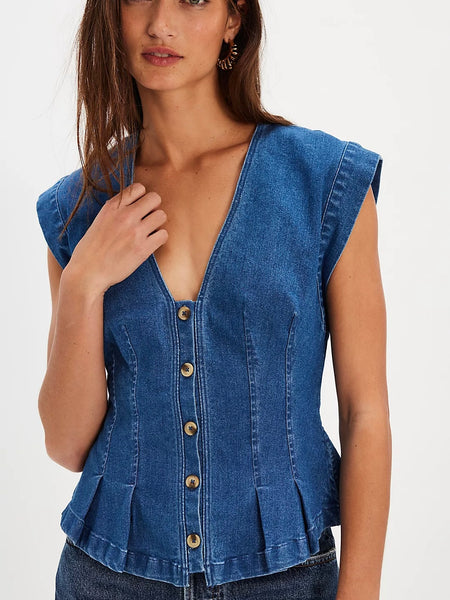 Free People Dylan Denim Vest - Medium Blue