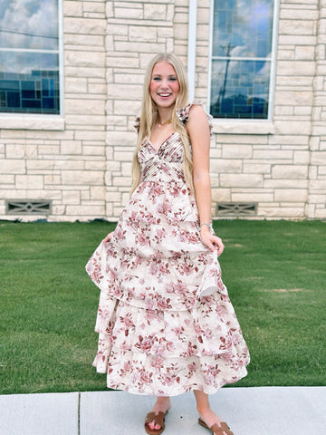 Alex Tiered Floral Dress - Mauve