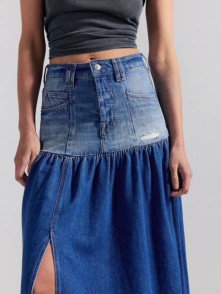 Free People Good Company Mixed Denim Maxi Skirt - Blessed