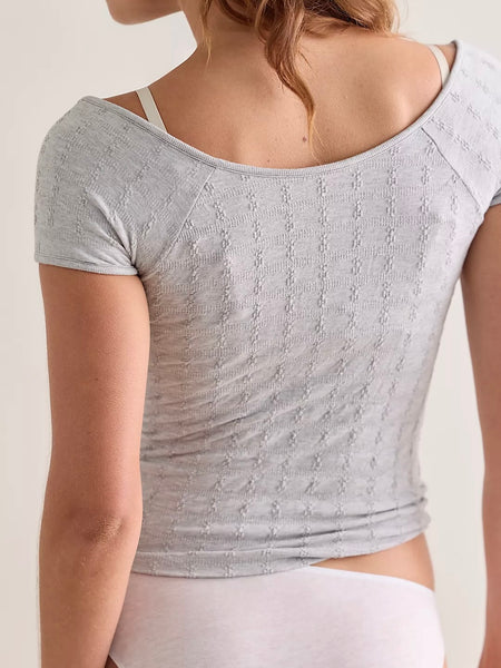 Free People So Soft Pointelle Henley Top - Heather Grey