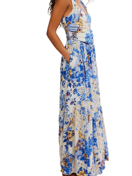 Free People Sasha Floral Mesh Midi Dress - Porcelain Combo