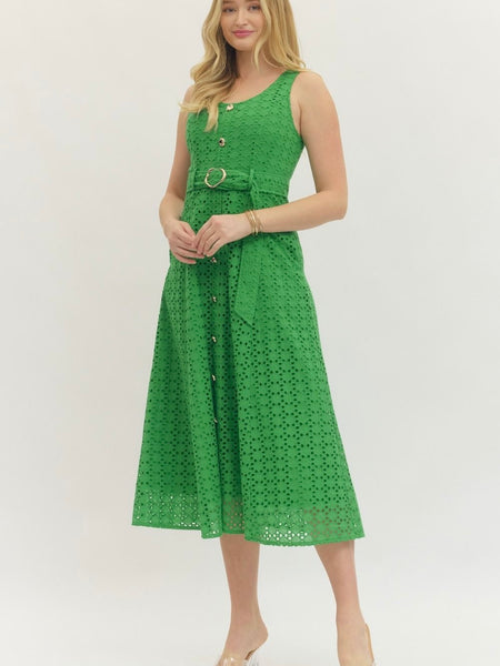 Green Eyelet Midi Dress