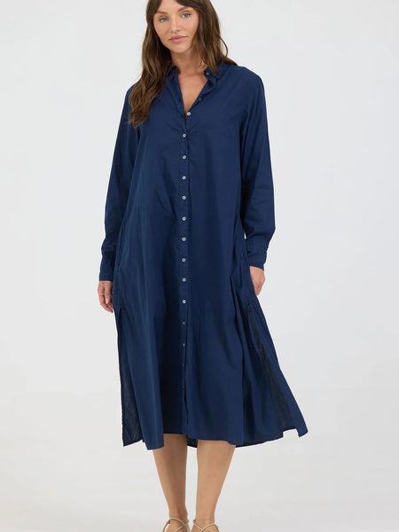 Loden Poplin Dress- Black Iris
