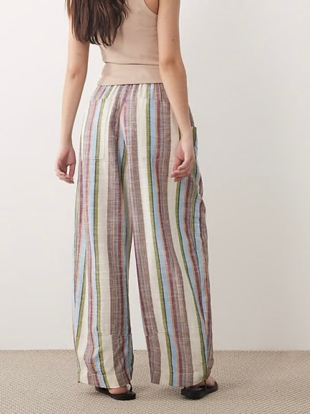 Free People Chambers Laidback Pull on Striped Pants - Ivory Combo