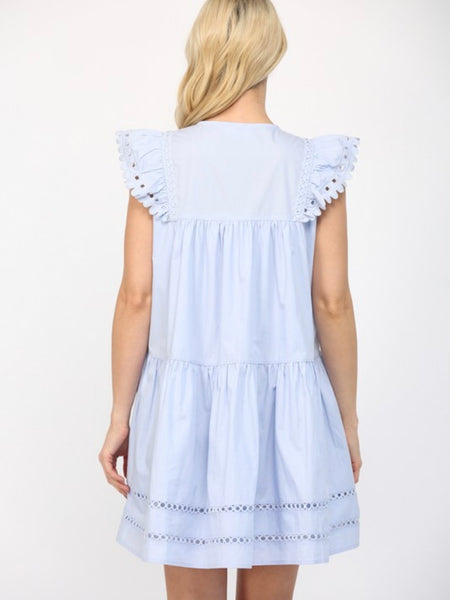 Blue Eyelet Detailed Mini Dress