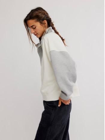 Free People Colorblock Timeless Pullover - Heather Grey Combo