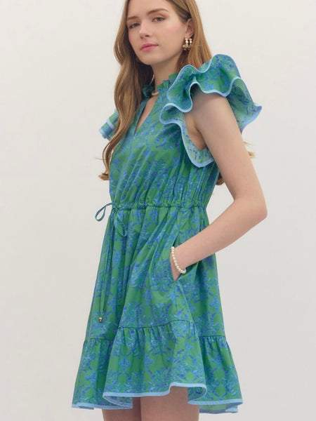 Floral Flutter Sleeve Mini Dress