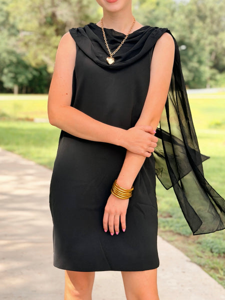 Draped Cowl Neck Dress - Black