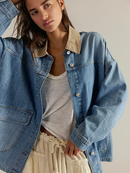 Free People Lemon Denim Jacket - Berry Blues