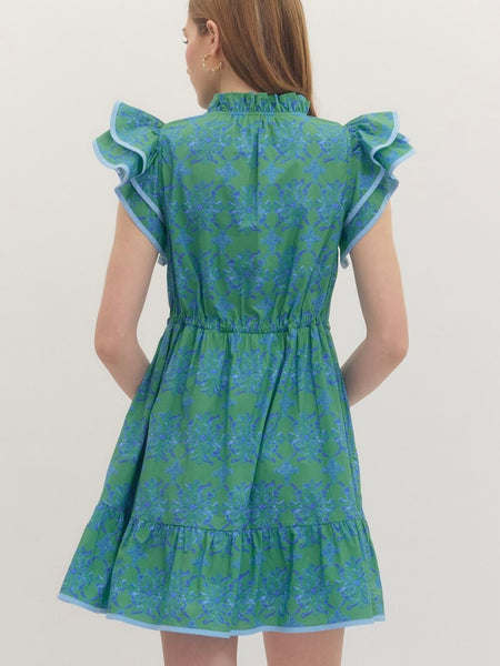 Floral Flutter Sleeve Mini Dress