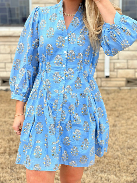 Entro Floral Mini Dress - Blue