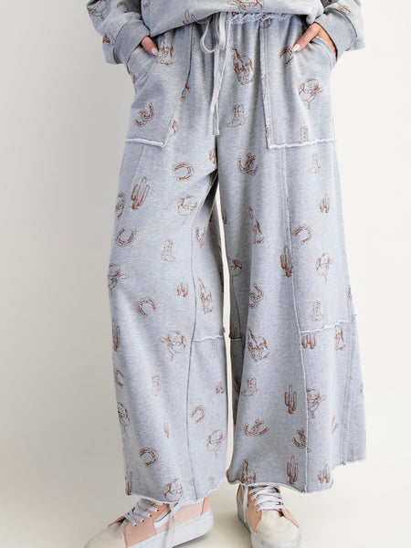 Western Printed Sweatpants - Grey