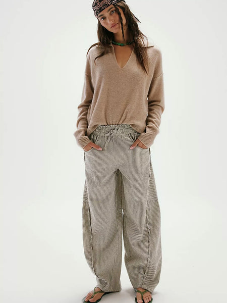 Free People Something Good Barrel Pants- Ivory Combo