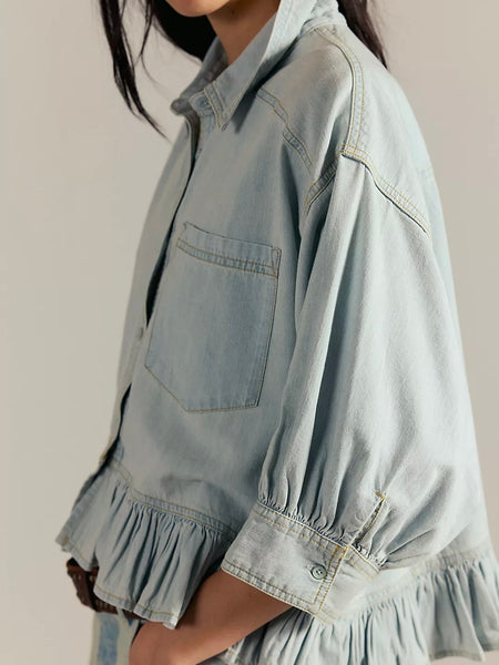 Free People Bailey Denim Shirt - Light Tint Wash