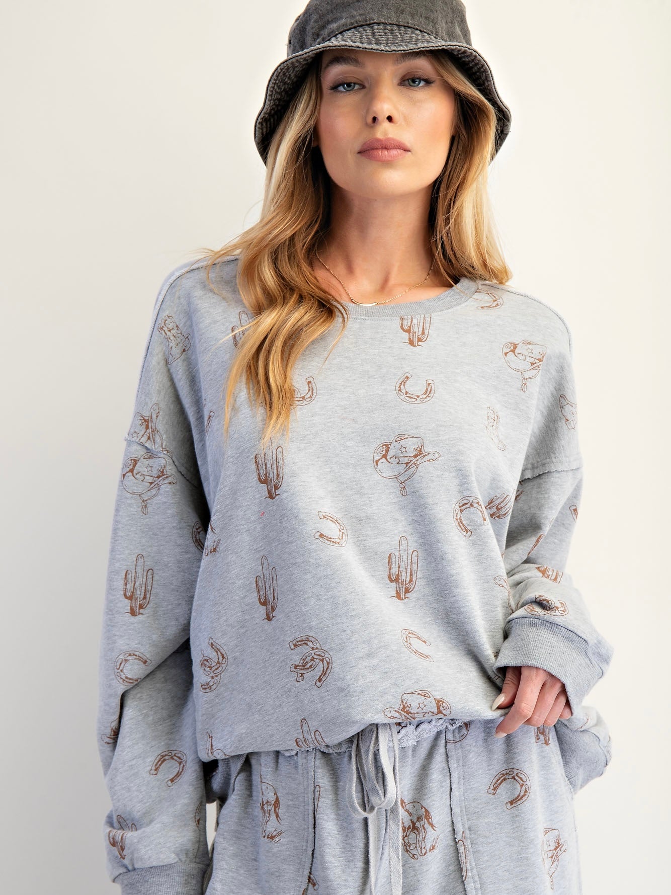 Western Printed Sweatshirt - Grey
