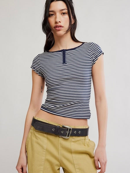 Free People Morning Pages Henley - Navy Combo