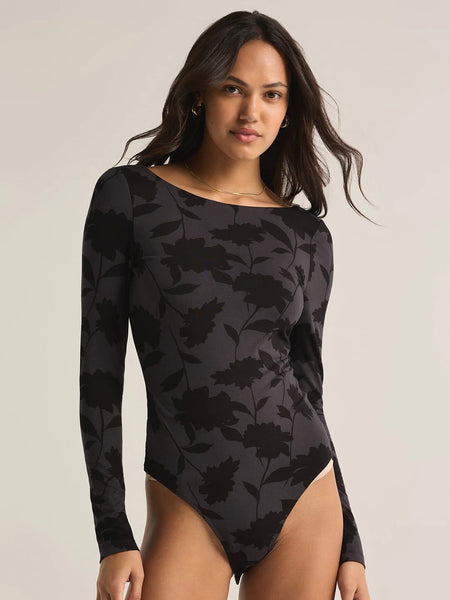 ZSupply Baela Shadow Floral Bodysuit- Black