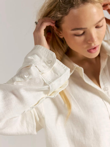 Free People Laurel Linen Button Down Top - Clean Ivory