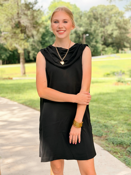 Draped Cowl Neck Dress - Black