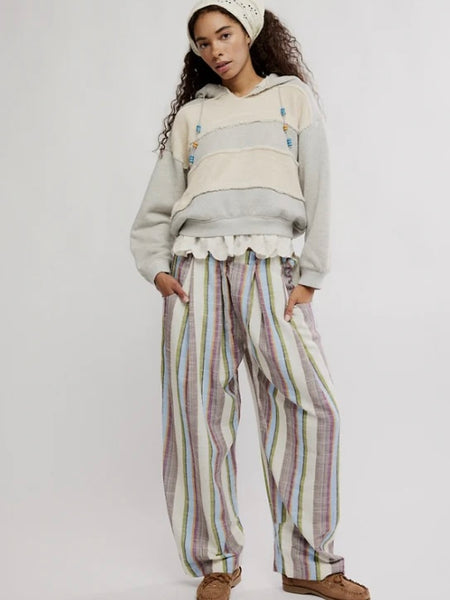 Free People Chambers Laidback Pull on Striped Pants - Ivory Combo