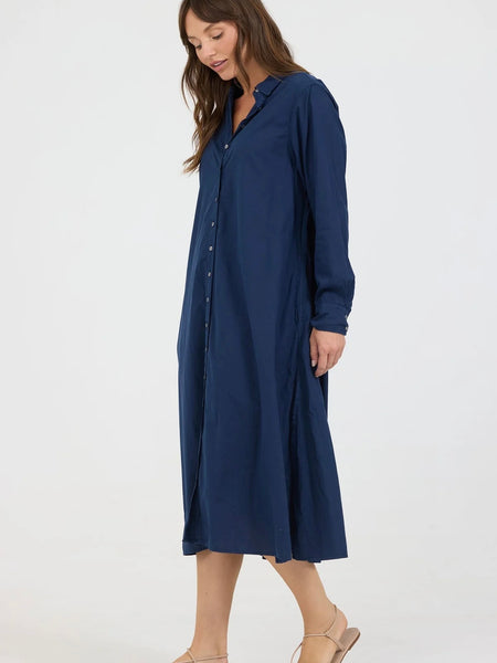 Loden Poplin Dress- Black Iris