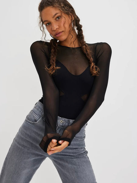 Free People All An Illusion Bodysuit -  Black