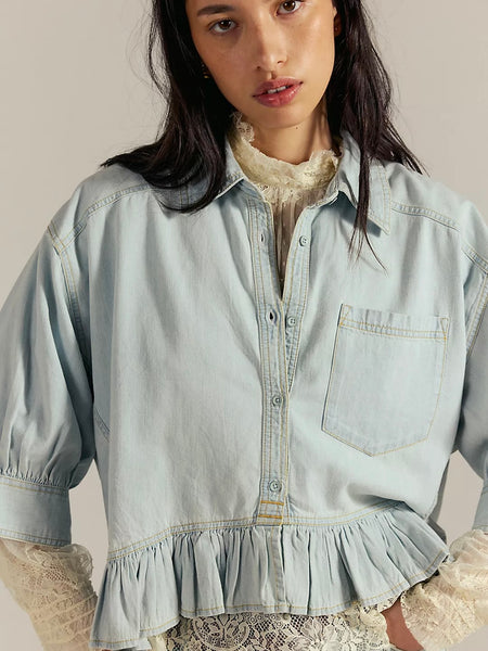 Free People Bailey Denim Shirt - Light Tint Wash