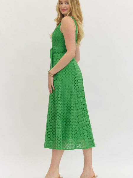Green Eyelet Midi Dress