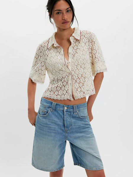 Free People Mannie Lace Button Down - Whisper White