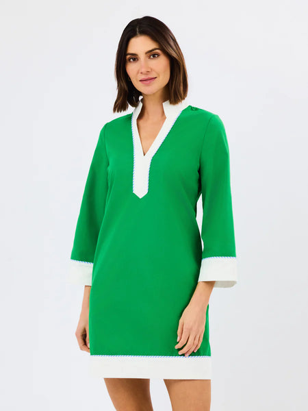 Brenda Dress- Green + White