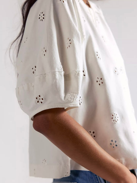 Free People Jessie Eyelet Tee - Whispering White