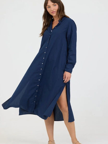 Loden Poplin Dress- Black Iris