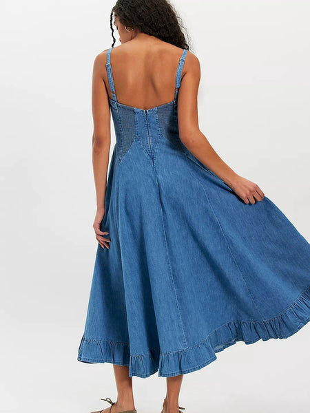 Free People Another Season Denim Midi Dress - Boardwalk Blue