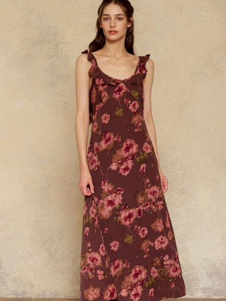 Rosy Mocha Ruffle Slip Dress