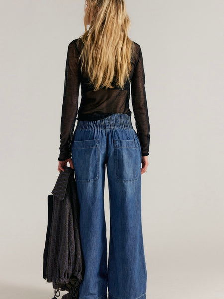 Free People Breezy Denim Pull-On Jeans- All