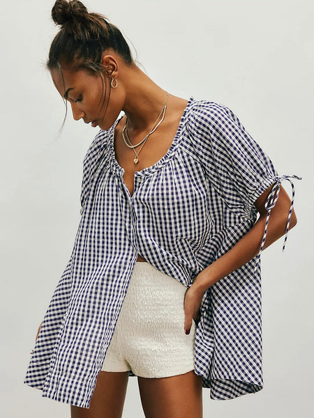 Free People Farley Gingham Tunic - Navy Combo