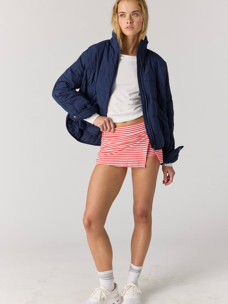 Free People Hot Shot Printed Mini Skort - Court Stripe Grapefruit