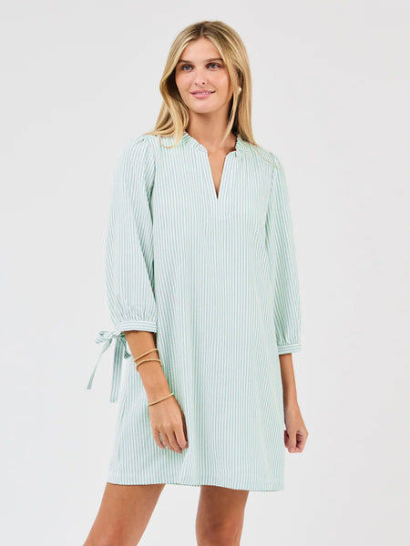 Lainey Dress- Seafoam + White Seersucker