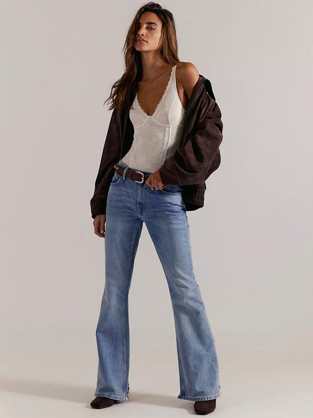 Free People West Coast Relaxed Flare Jeans - Dodger