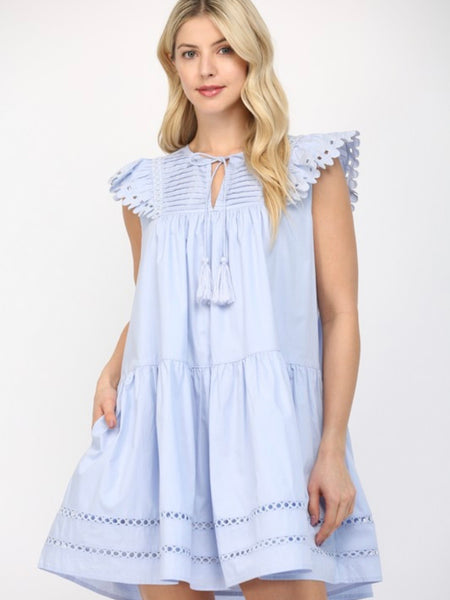 Blue Eyelet Detailed Mini Dress