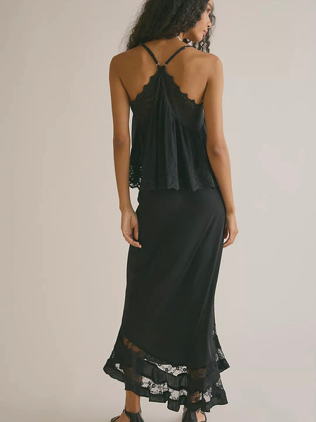 Free People Long Lost Lover Maxi Slip Skirt - Black