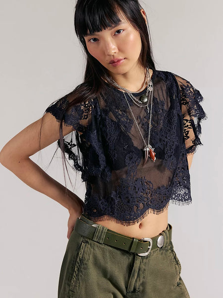 Free People Lunar Ash Lace Top - Black