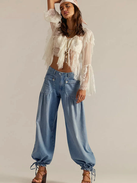 Free People Lotus Balloon Jeans - Bijou Blue