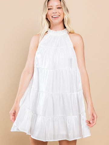 Metallic Multi-Tiered Dress - White