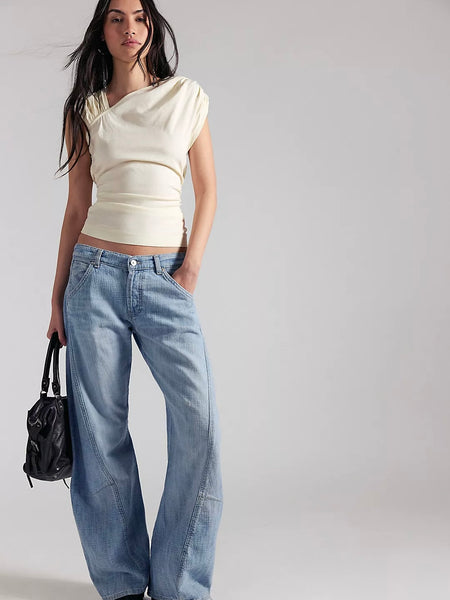 Free People Highland Low Rise Twisted Bowed Jeans - Art School