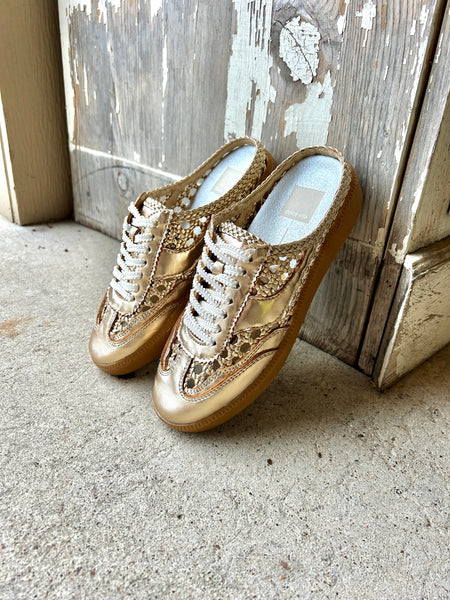Notice Slide on Sneaker - Gold Woven Stella